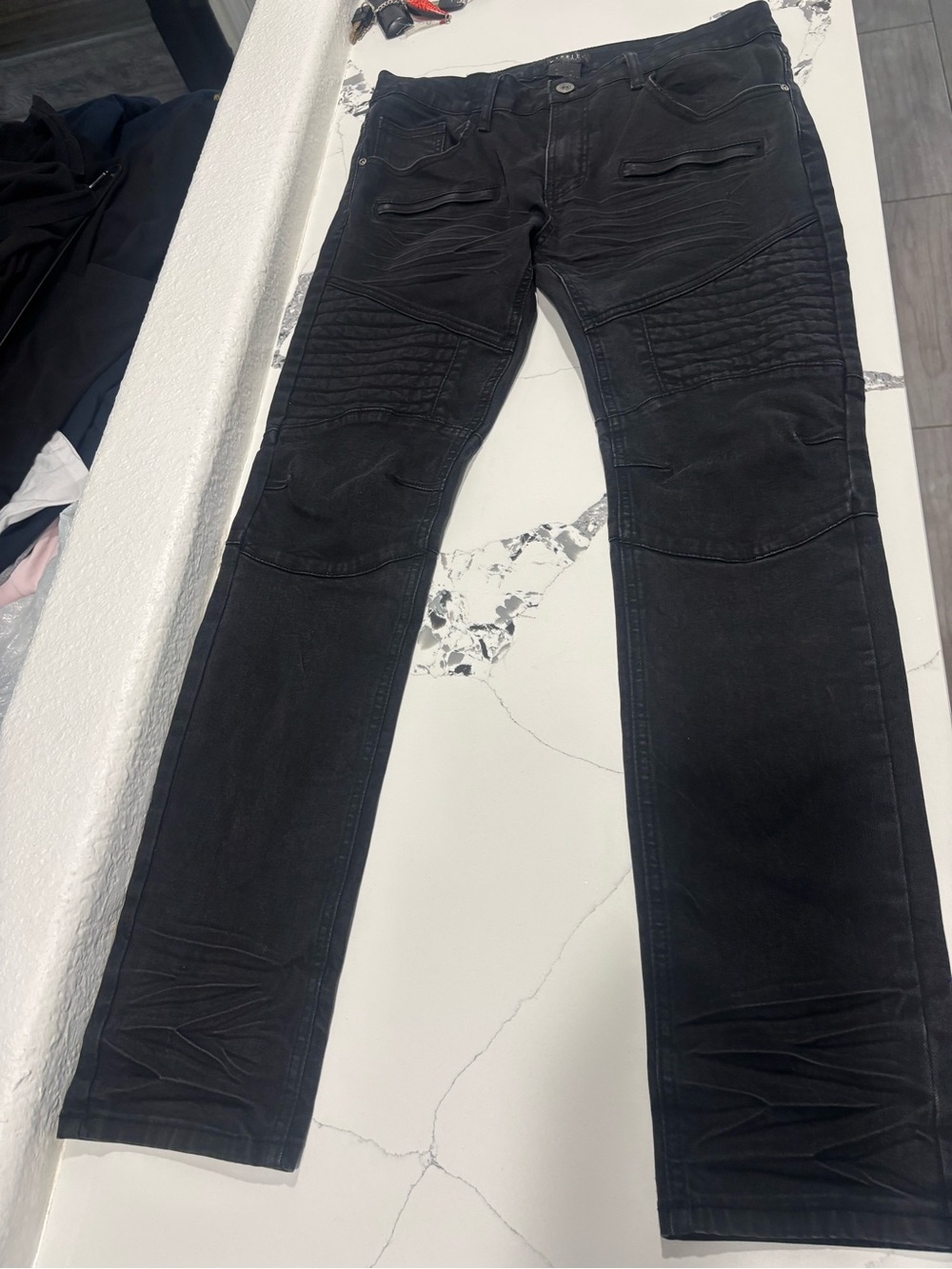 Men's Black Moto-Style Slim Jeans mad blue size 34x32